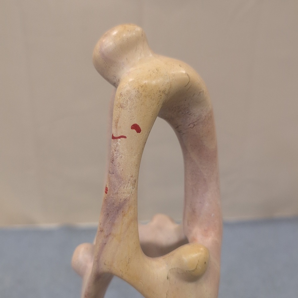 Hand Carved Kenyan Soapstone Abstract Family Sculpture Pink Tan - Picture 2 of 9
